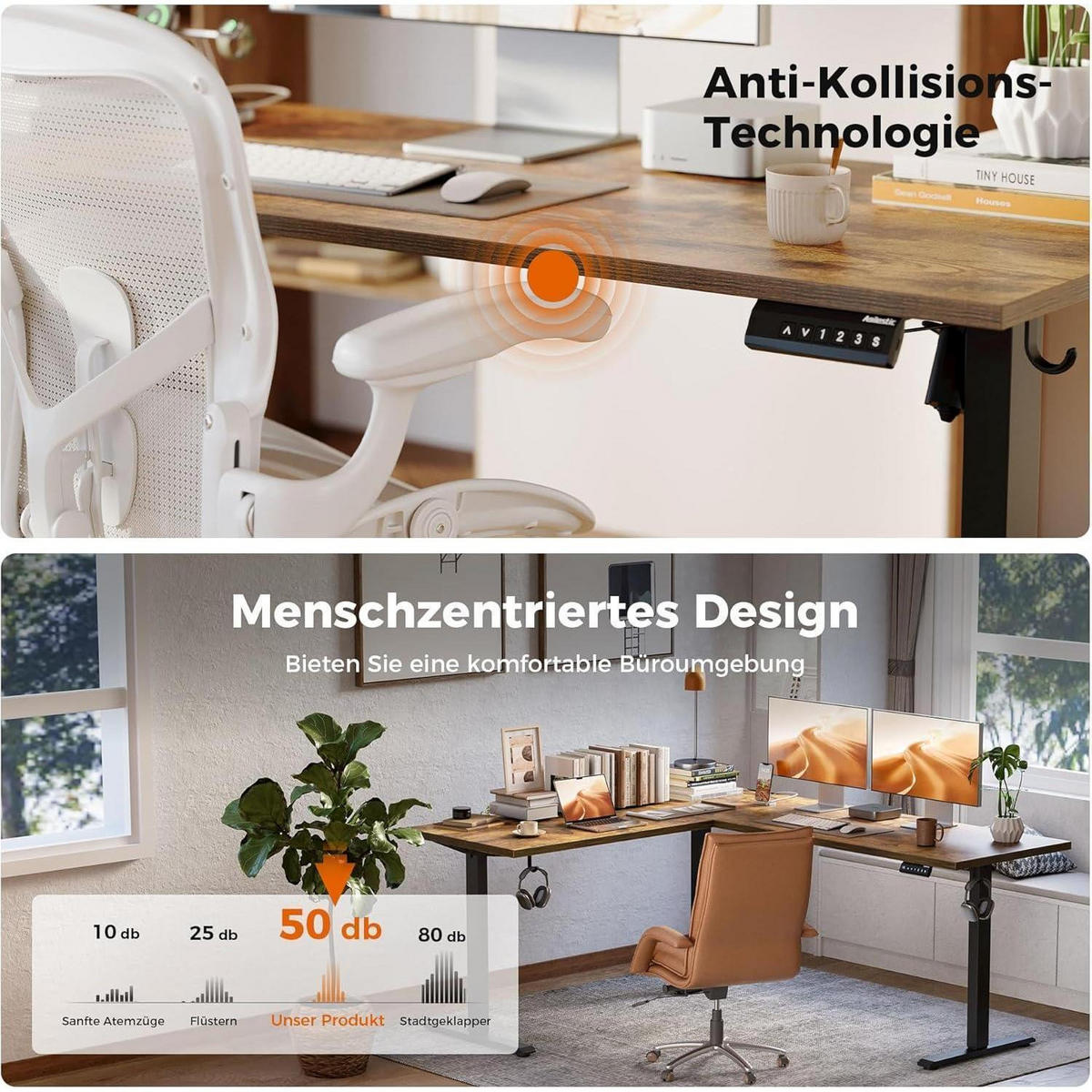 SCHREIBTISCH L-förmig höhenverstellbar Braun 150 x 125 cm - Braun, Holzwerkstoff (150/60/75cm)