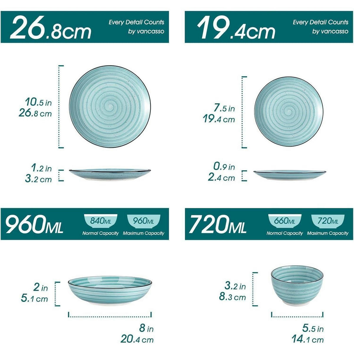 TAFELSERVICE 24-teiliges Set Steingut BONBON Blau - Türkis, Keramik (26.8/3.2/26.8cm)