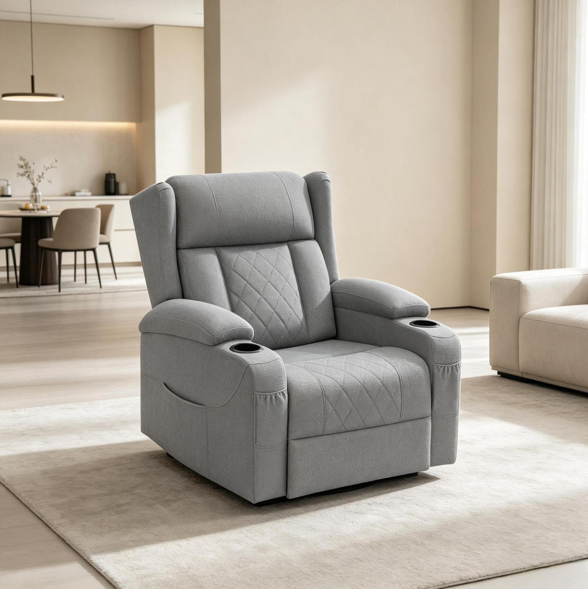 RELAXSESSEL in Grau 94,5x87x103,5 cm mit verstellbarer Rückenlehne, Fußstütze und 360°-Drehfunktion - Grau, Textil (87/103.5/94.5cm) - IVMEU
