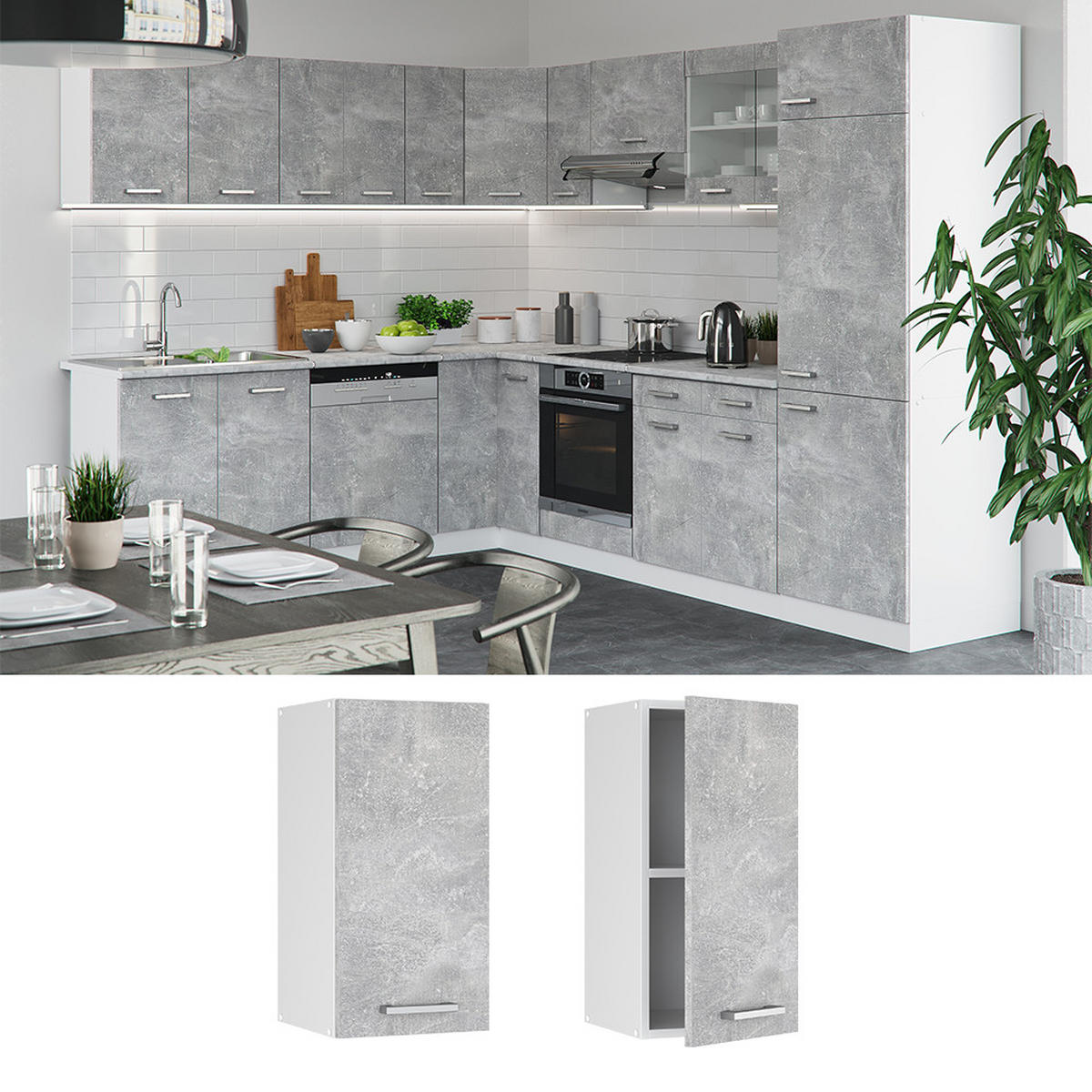 HÄNGESCHRANK R-Line Beton 30 cm - Schieferfarben/Hellgrau, Holzwerkstoff (30/60/31cm) - Vicco