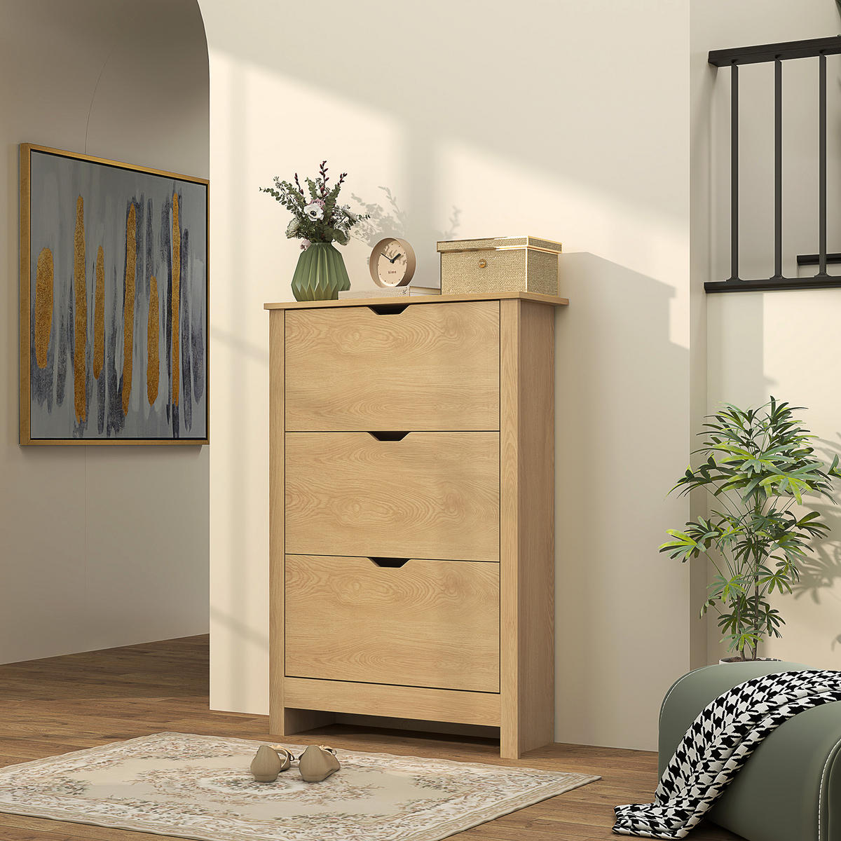 SCHUHABLAGE,3 Schubladen für 18 Paar 72x26x112cm,natur - Beige, Holz (72/112/26cm) - Vallsero
