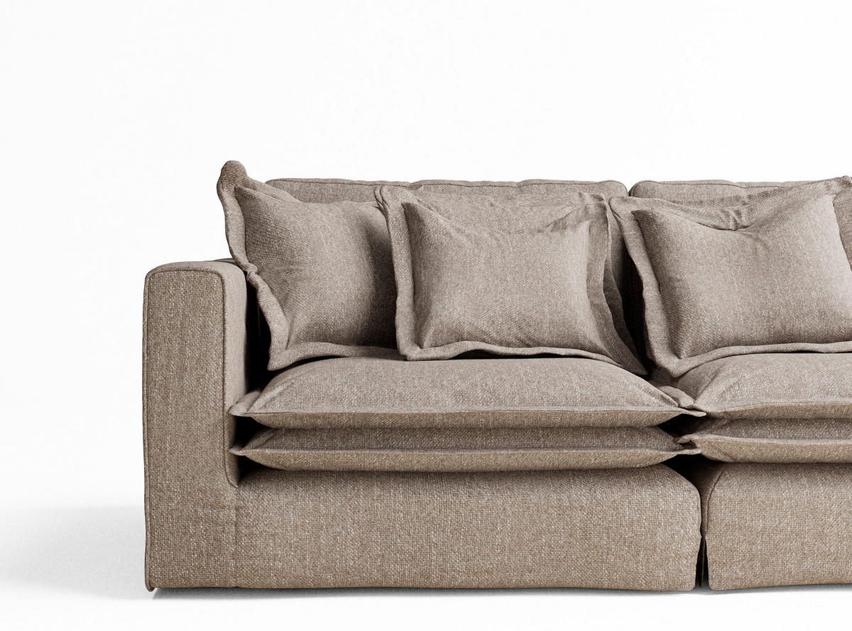 6-SITZER SOFA Amalfi Hellbraun Webstoff - Schwarz/Braun, Holz/Holzwerkstoff (338/90/119cm) - Maison de Reve