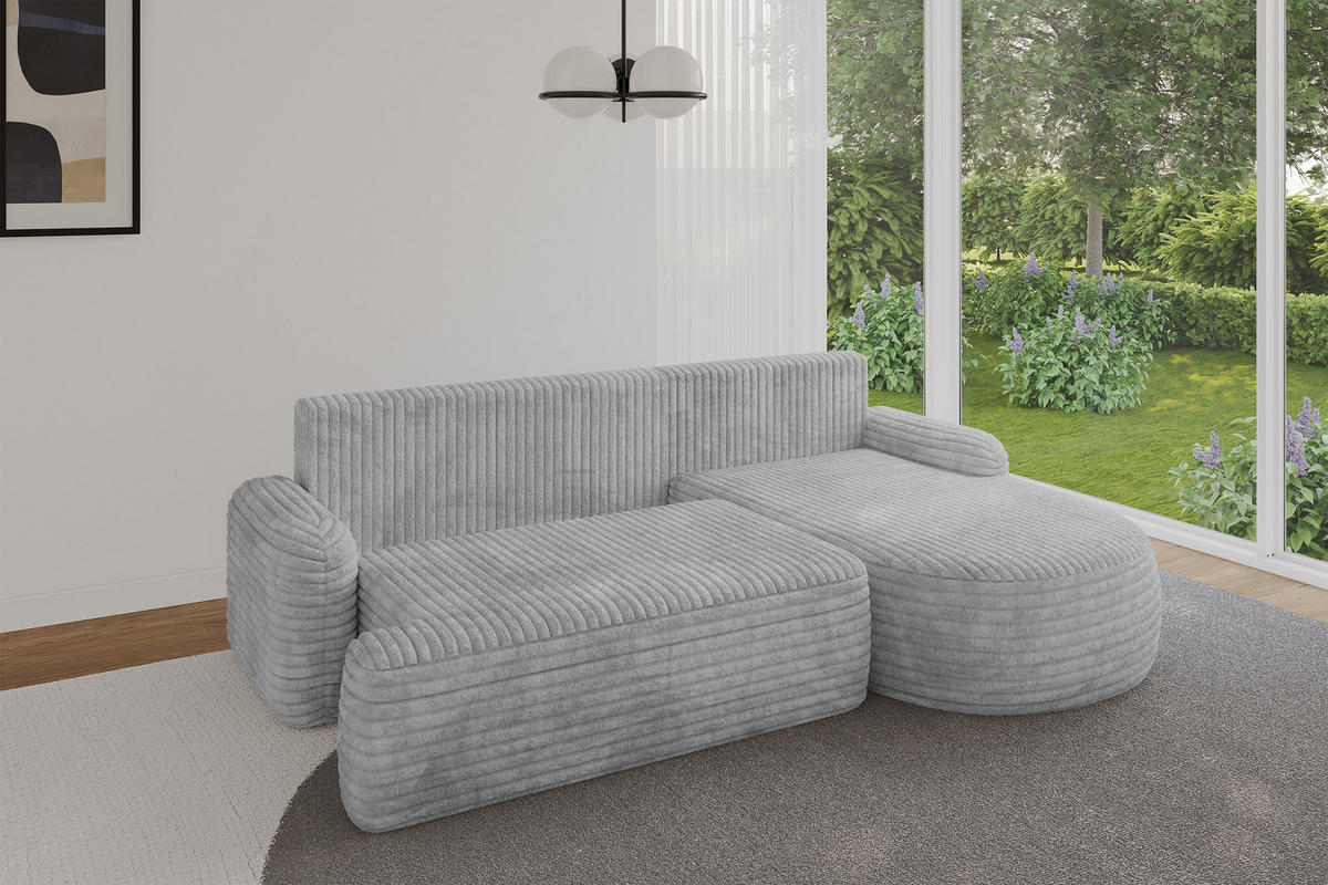 ECKSOFA mit Schlaffunktion und Bettkasten LIRA-L - 264x172x89 Hellgrau - Hellgrau, Holzwerkstoff/Textil (172/264cm) - ALTDECOR