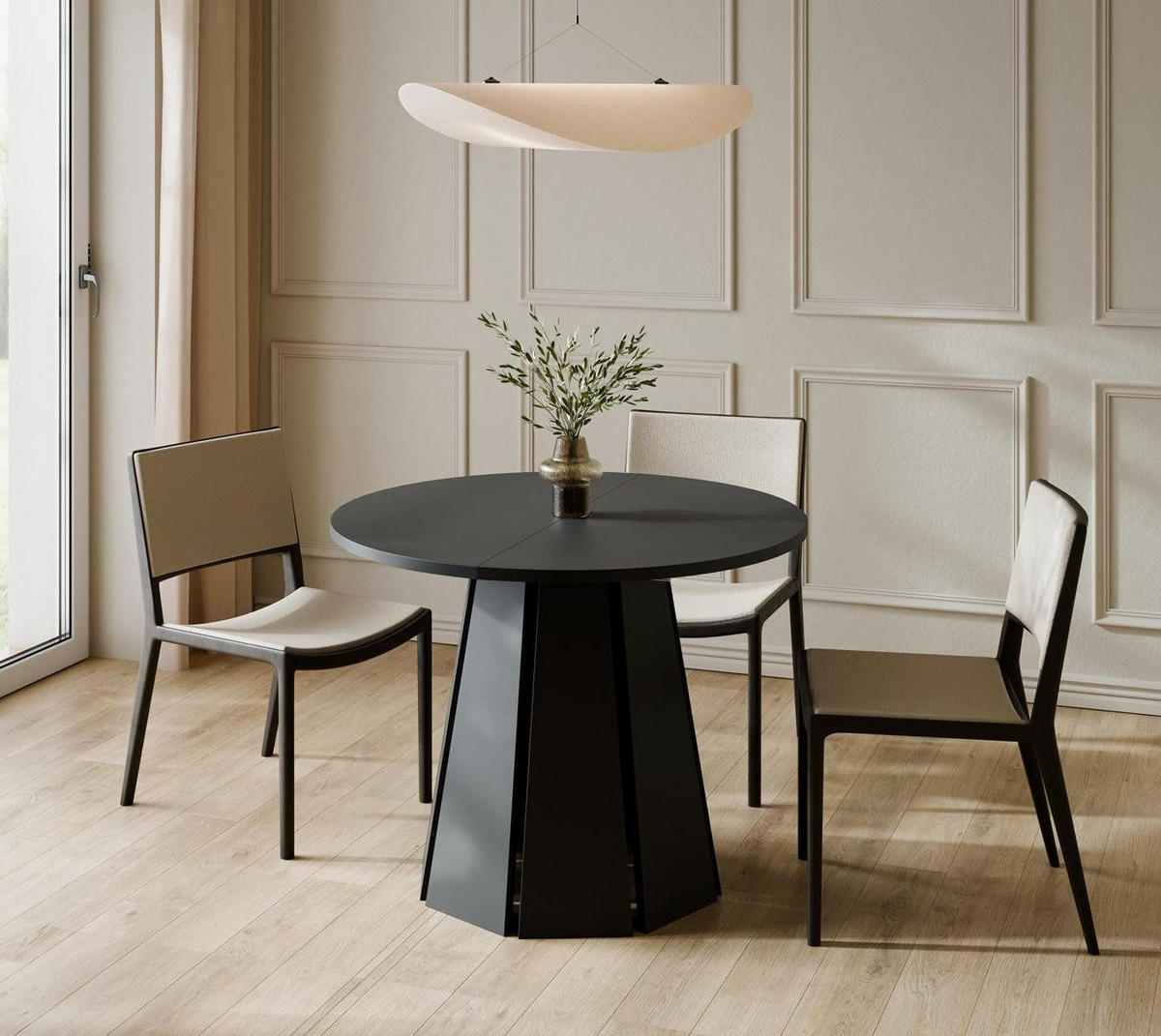 ESSTISCH ausziehbar 100-180 schwarz MORIA - Schwarz Hochglanz, Holzwerkstoff (100/100/77cm) - Compleo24