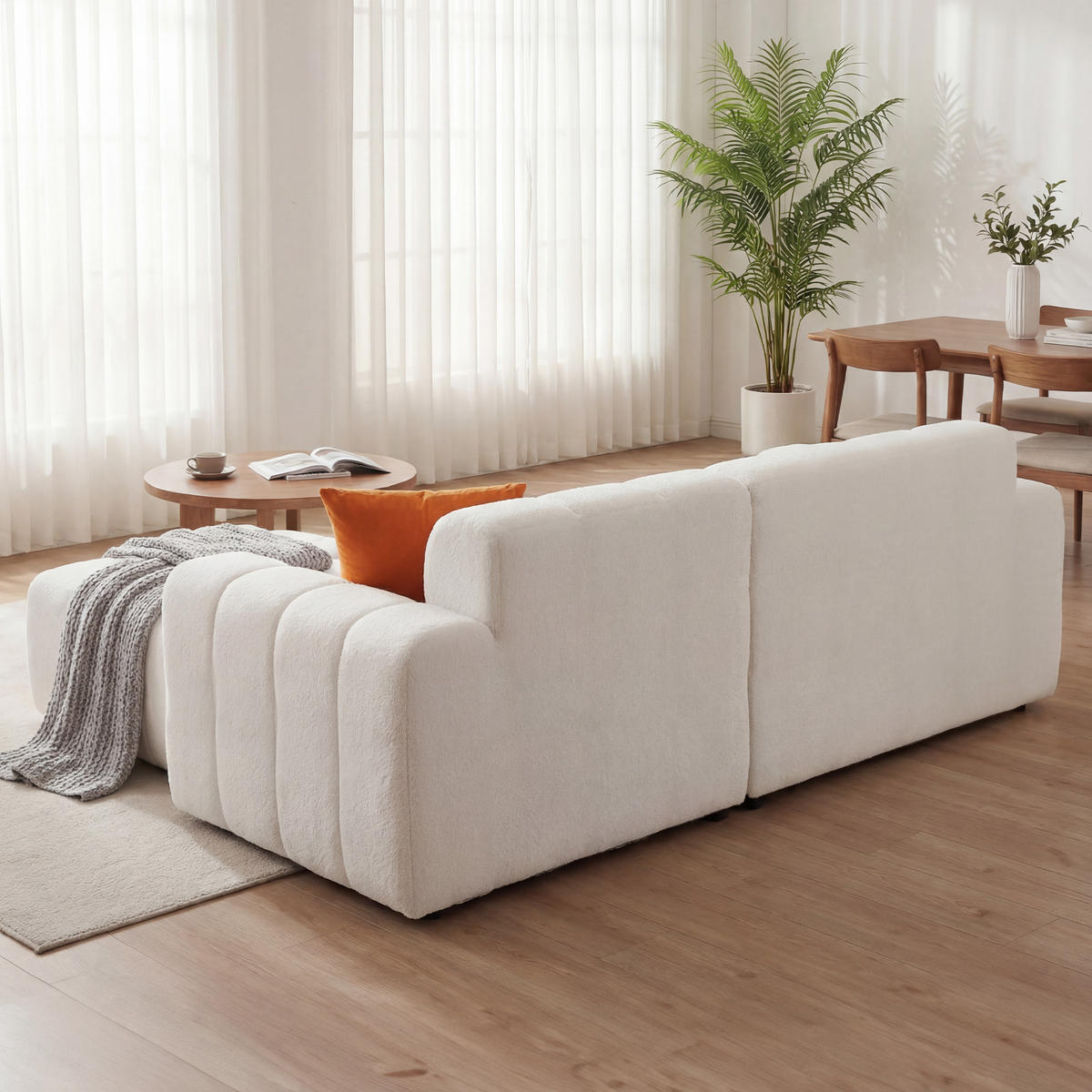 ECKSOFA modular 250/150/65 cm Weiß aus Velours mit Chaise Longue - Weiß, Textil (150/250cm) - MIVRAY