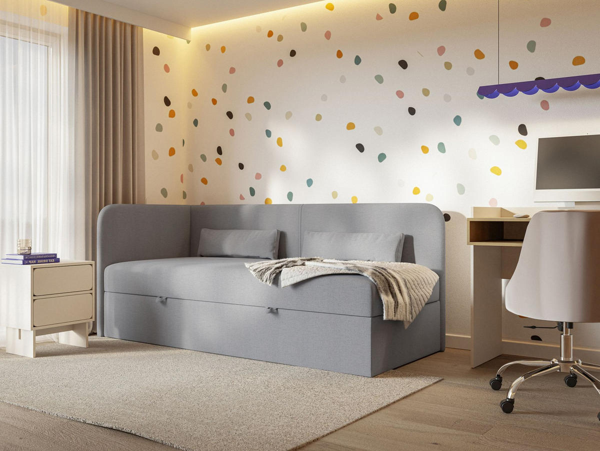 JUGENDBETT Calmmo Dunkelgrau mit Chenille-Bezug, Kopfteil links - Dunkelgrau, Textil (90/200cm) - Selsey