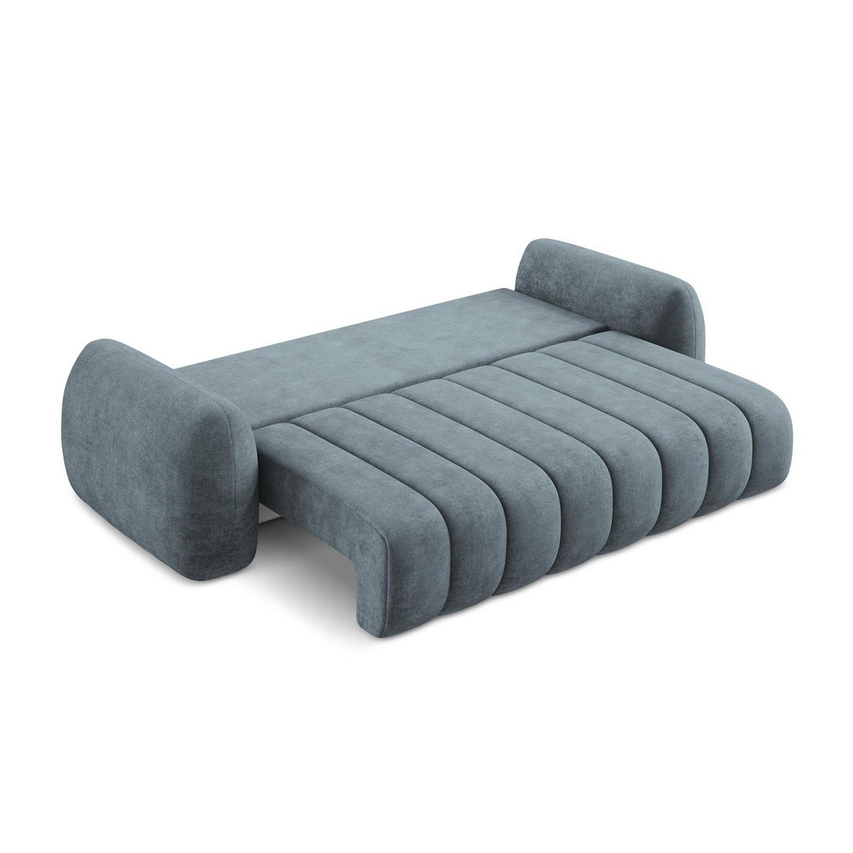 3-SITZER SOFA mit Schlaffunktion Chenille Stoff Blau - Pastellblau/Schwarz, Holzwerkstoff/Kunststoff (266/95/121cm) - LaMiaSofa