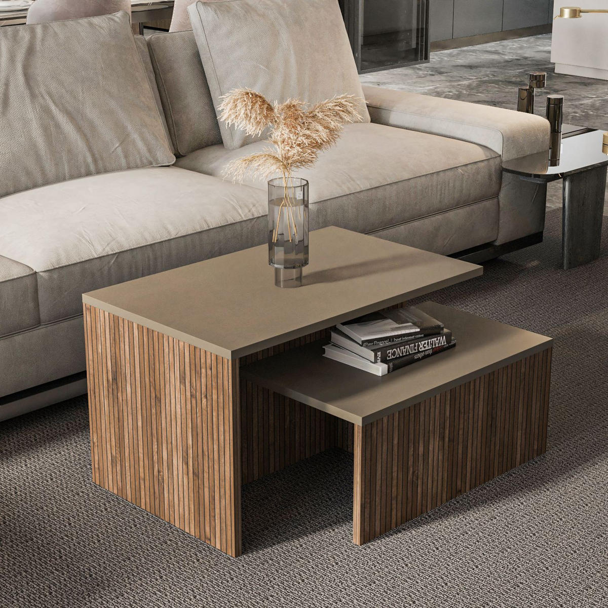 COUCHTISCH twins Taupe - Taupe, Holz (72/45/42cm) - Habitat Garten