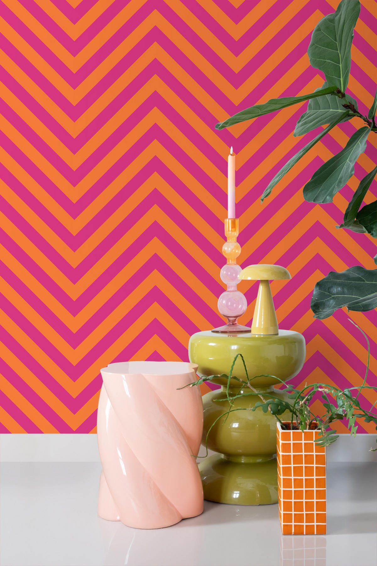TAPETE Zickzackmuster 50 x 900 cm - Pink, Papier (50/900cm) - ESTAhome