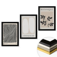 WANDBILDER 3er-Set - 20x30 cm Schwarzer Rahmen - Pflanzenmuster und Linien - Schwarz, Kunststoff (20/30cm) - ArtPrintCave