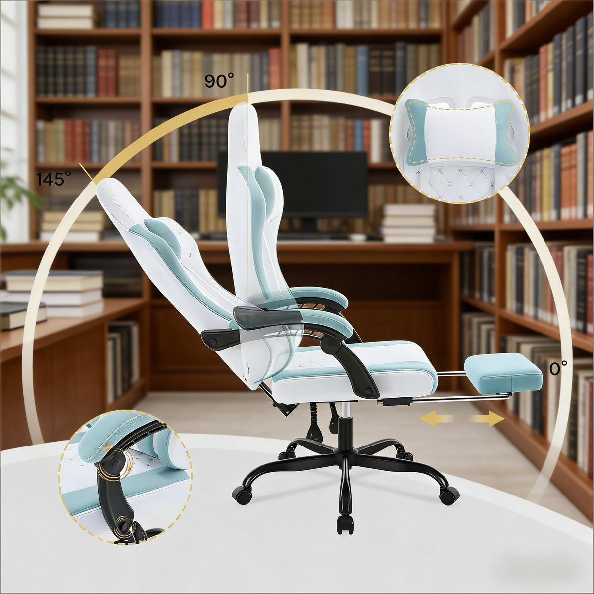 GAMINGSTUHL Blau/Weiß 70/70/127 cm - Blau, Metall (70/127/70cm) - PANGIVO