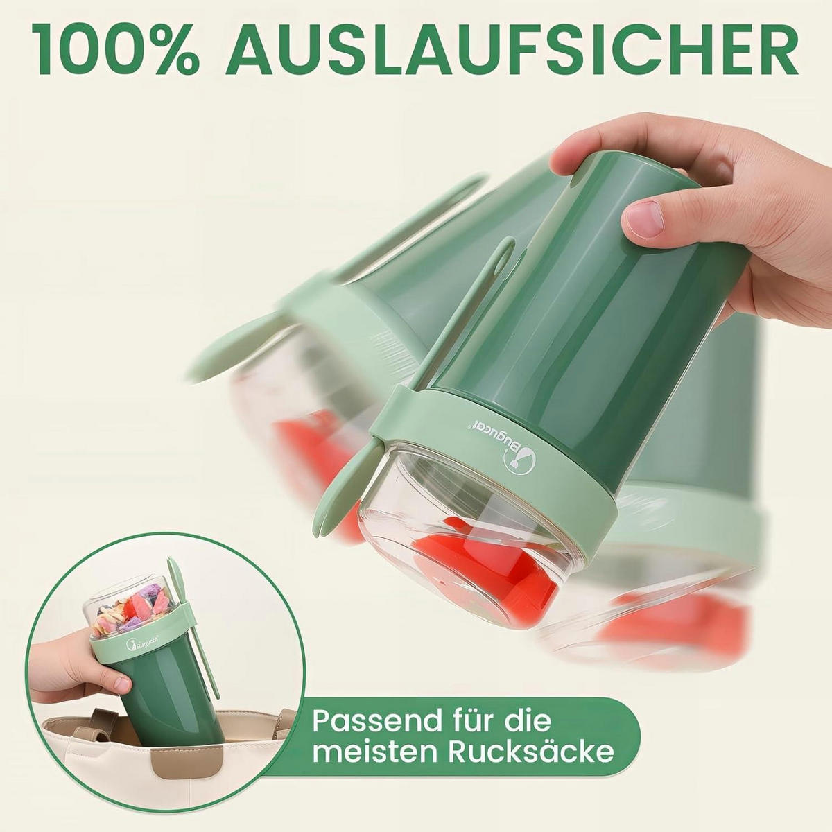 MÜSLIBECHER to Go 760ml + 230ml Grün - Grün, Kunststoff (11/21/10cm)