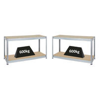 WERKBANK Dino 2er-Set mit 2x höhenverstellbar 90x160x60 cm Traglast 600 kg Verzinkt - Silberfarben, Metall (320/90/60cm) - PROREGAL
