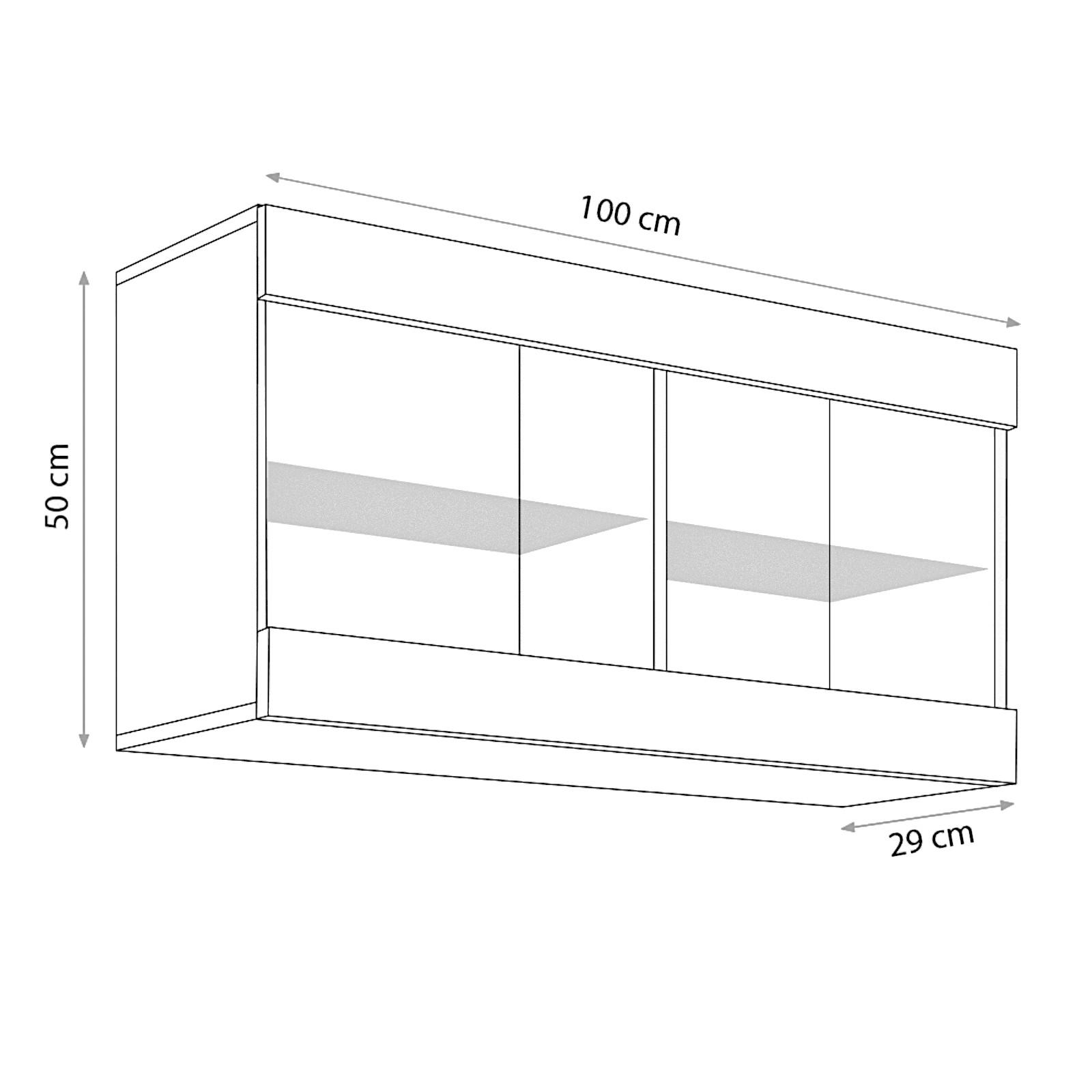 Thumbnail - Komodee Hängevitrine, Eiche Wotan, Weiß, Glas, 2 Fächer, Rechteckig, 100x50x29.5 cm, Wohnzimmer, Wohnwände, Vitrinenschr...