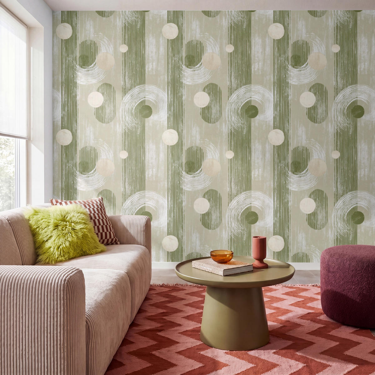 TAPETE - Künstlerisch - Modern - Grün - 280x220 cm - Olivgrün, Papier (280/220cm) - OnlyWow