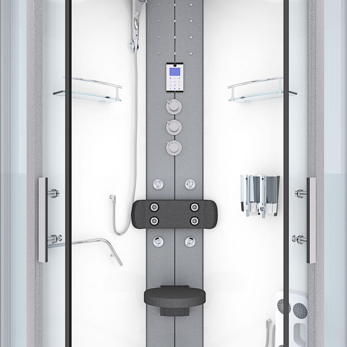 FERTIGDUSCHE Dusche D58-50T1 Weiß 90x90 - Weiß, Glas/Kunststoff (90/90/225cm) - AcquaVapore by Sandra Jentho