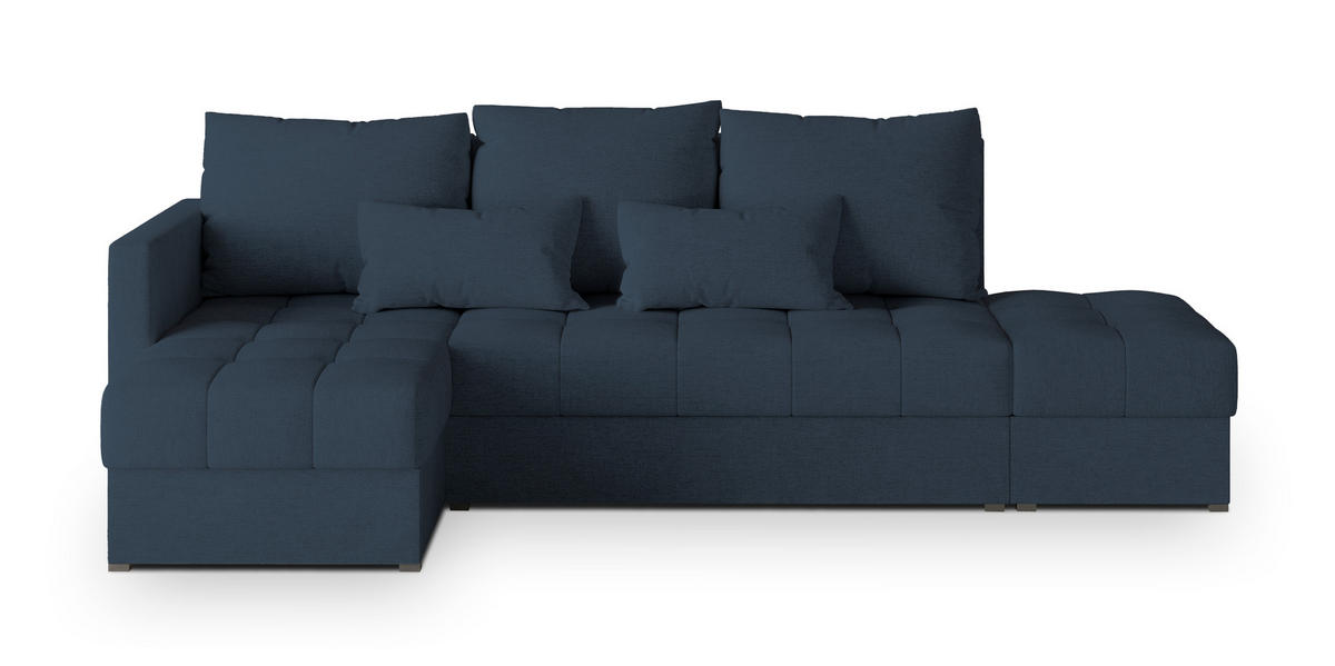 ECKSOFA LUMARI L-S Blau Plüsch-Stoff mit Schlaffunktion - Blau, Holz (262/143cm) - MASSENO