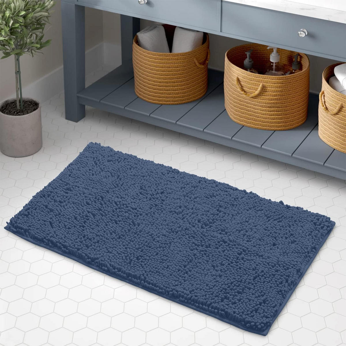 DUSCHMATTE – 40 x 60 cm – Dunkelblau – Chenille-Material - Dunkelblau, Textil (30/25cm)