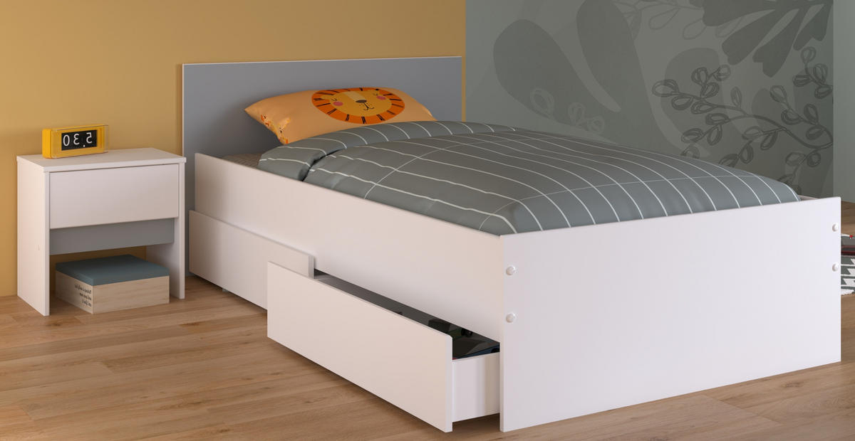 KINDERZIMMER Set 4-tlg. mit Kleiderschrank Kommode Nachttisch und Stauraumbett 90x200 - Weiß/Rosa, Holzwerkstoff/Kunststoff (100/182/203cm) - Parisot Meuble