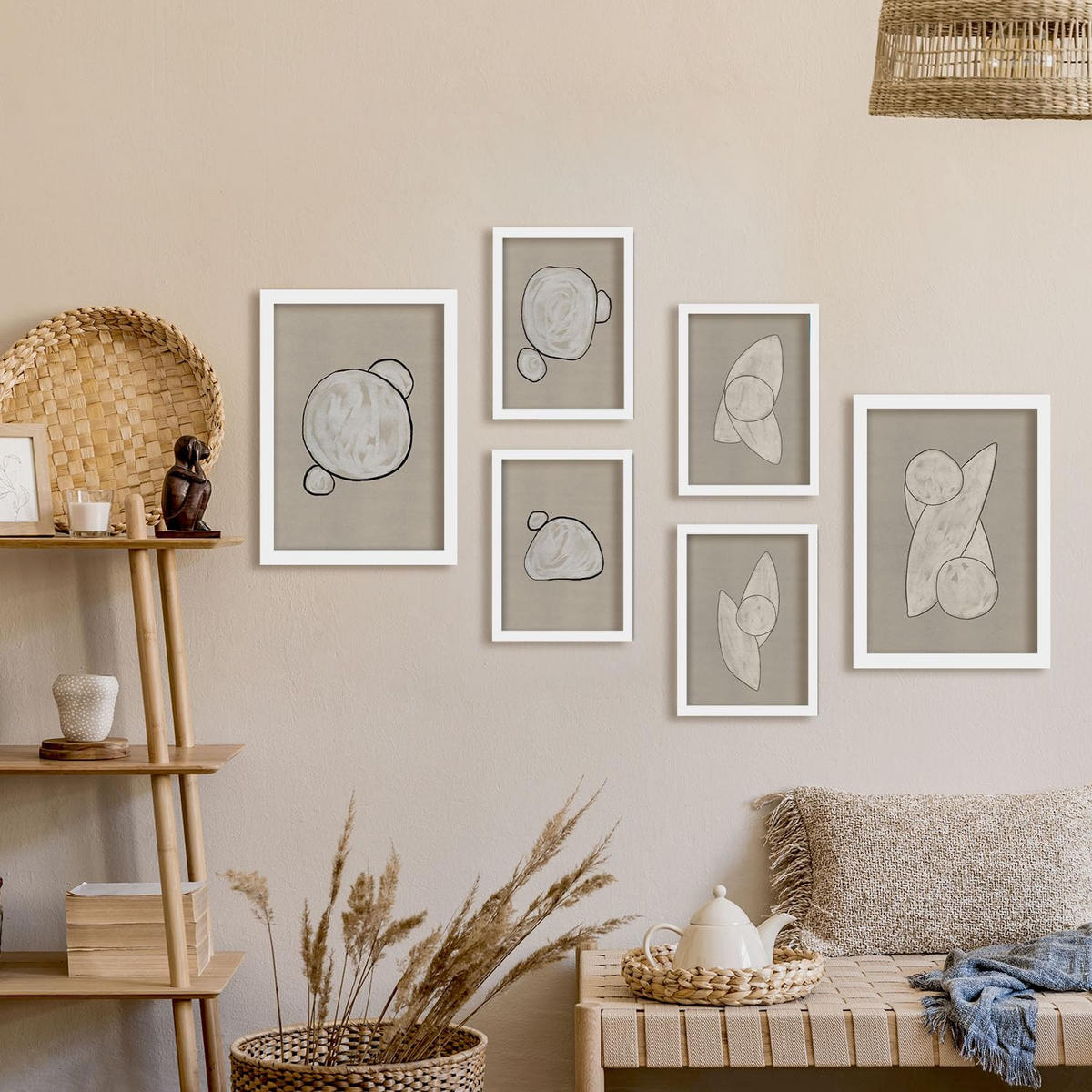 POSTER Set Mit 6 Kosmische Kontur In Form Abstracts Ästhetische Dekorative Gemälde Für Ihr Wohnzimmer, Schlafzimmer, Zuhause A3 & A4 Weißer Rahmen - Weiß, Papier (29/3cm) - Nacnic