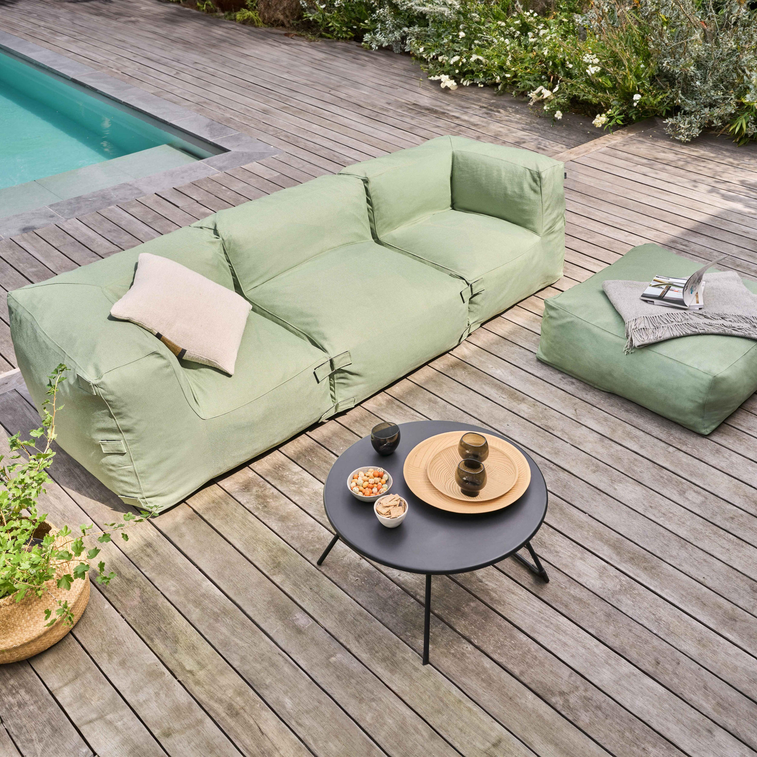 GARTENSOFA mit 4 Sitzplätzen, Kaktusgrünen - Grün, Textil (85/65/255cm) - Oviala