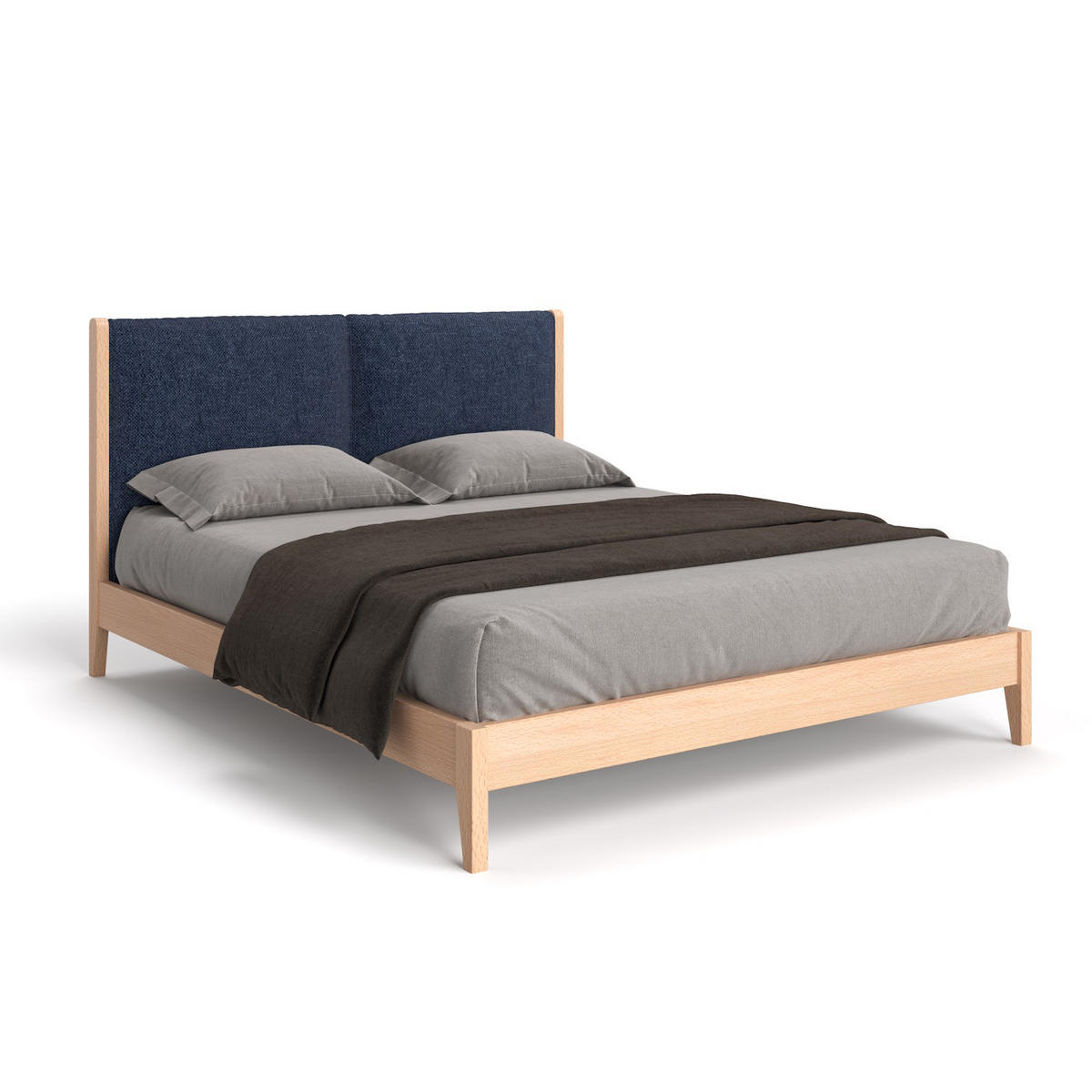 MASSIVHOLZBETT Vena aus Buche 200x220 cm, Storm 77 - Blau/Buchefarben, Holz (200/220cm) - Danzz