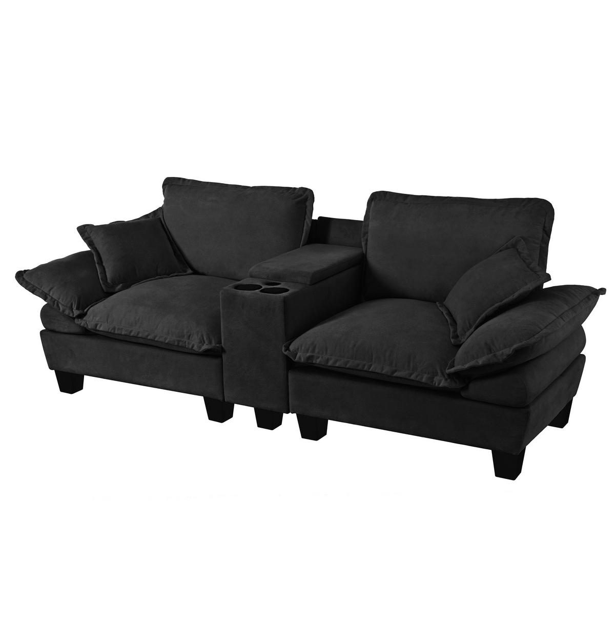 SOFA aus Chenille in Schwarz mit USB-Anschlüssen, Stauraum & Getränkehaltern - Schwarz, Textil (82/90/224cm) - Modfu