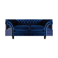 SOFA Blau Polyester 180x90x80 cm Chesterfield - Blau, Textil (90/80/180cm) - JVmoebel