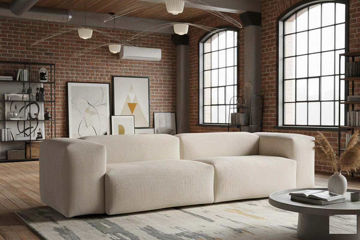 SOFA CELESTE Cremeweiß Cord - Creme/Schwarz, Kunststoff/Textil (302/72/114cm) - KAWOLA