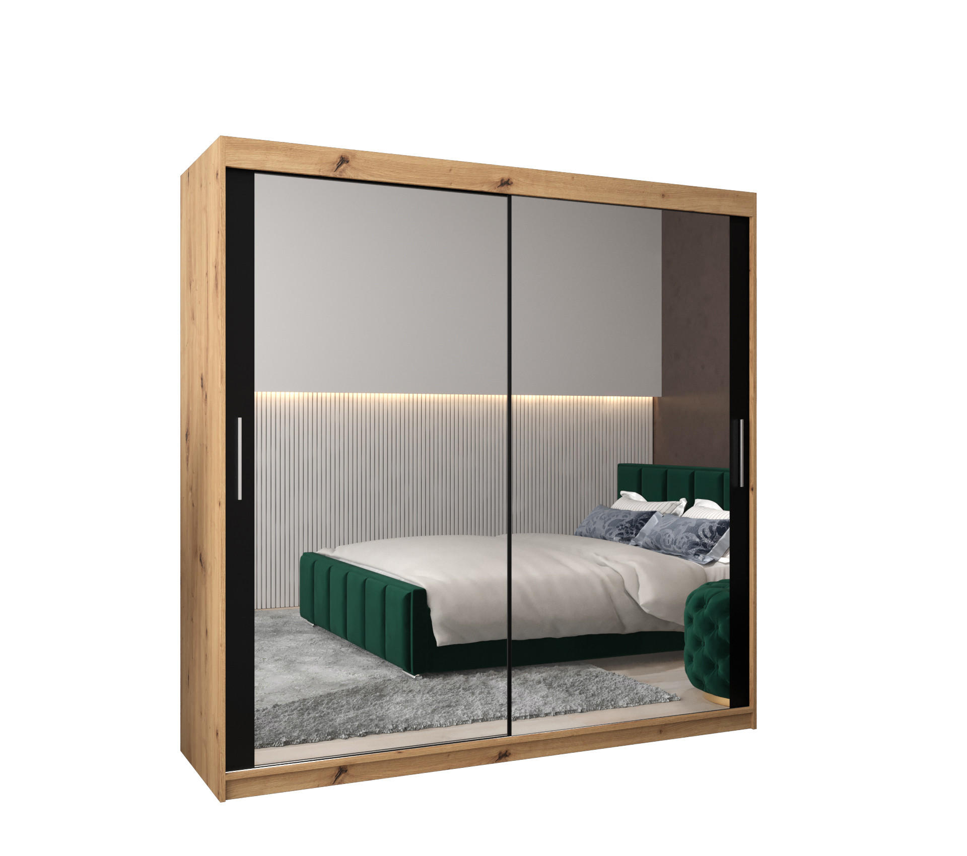 SCHWEBETÜRENSCHRANK 200/200/62 2-türig - Silberfarben/Schwarz, Holz/Kunststoff (200/200/62cm) - Abiks Möbel