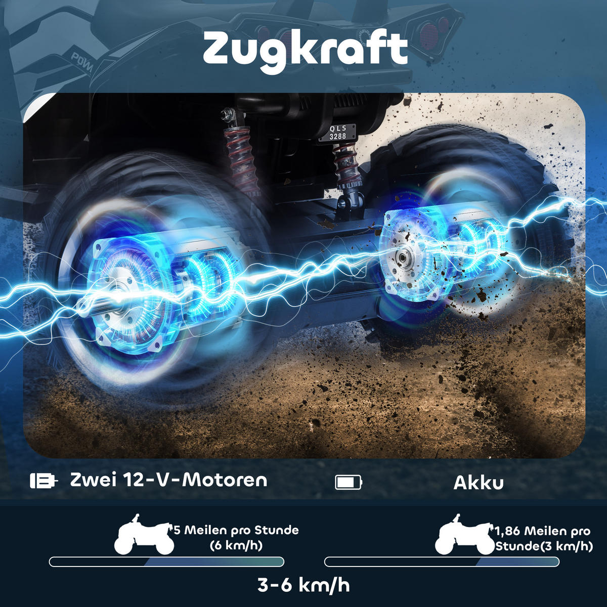 ELEKTRO-KINDERQUAD DE-06278 mit LED-Scheinwerfer und USB-Musikplayer Schwarz - Weiß, Kunststoff/Metall (100/65/73cm) - ComfortXL