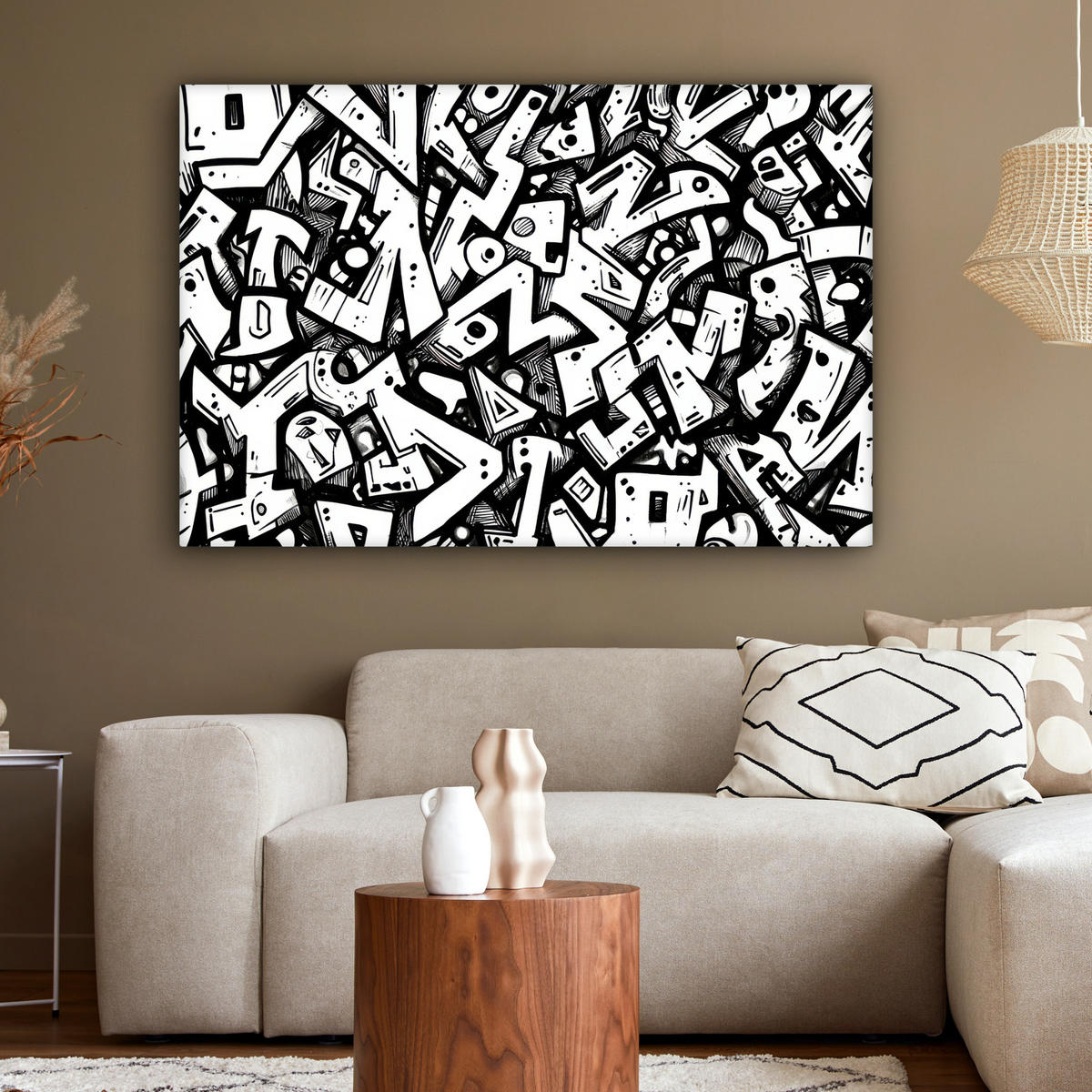 LEINWANDBILD Formen - Buchstaben - Graffiti - Schwarz Groß 140x90 cm - Schwarz, Textil (140/90cm) - MuchoWow