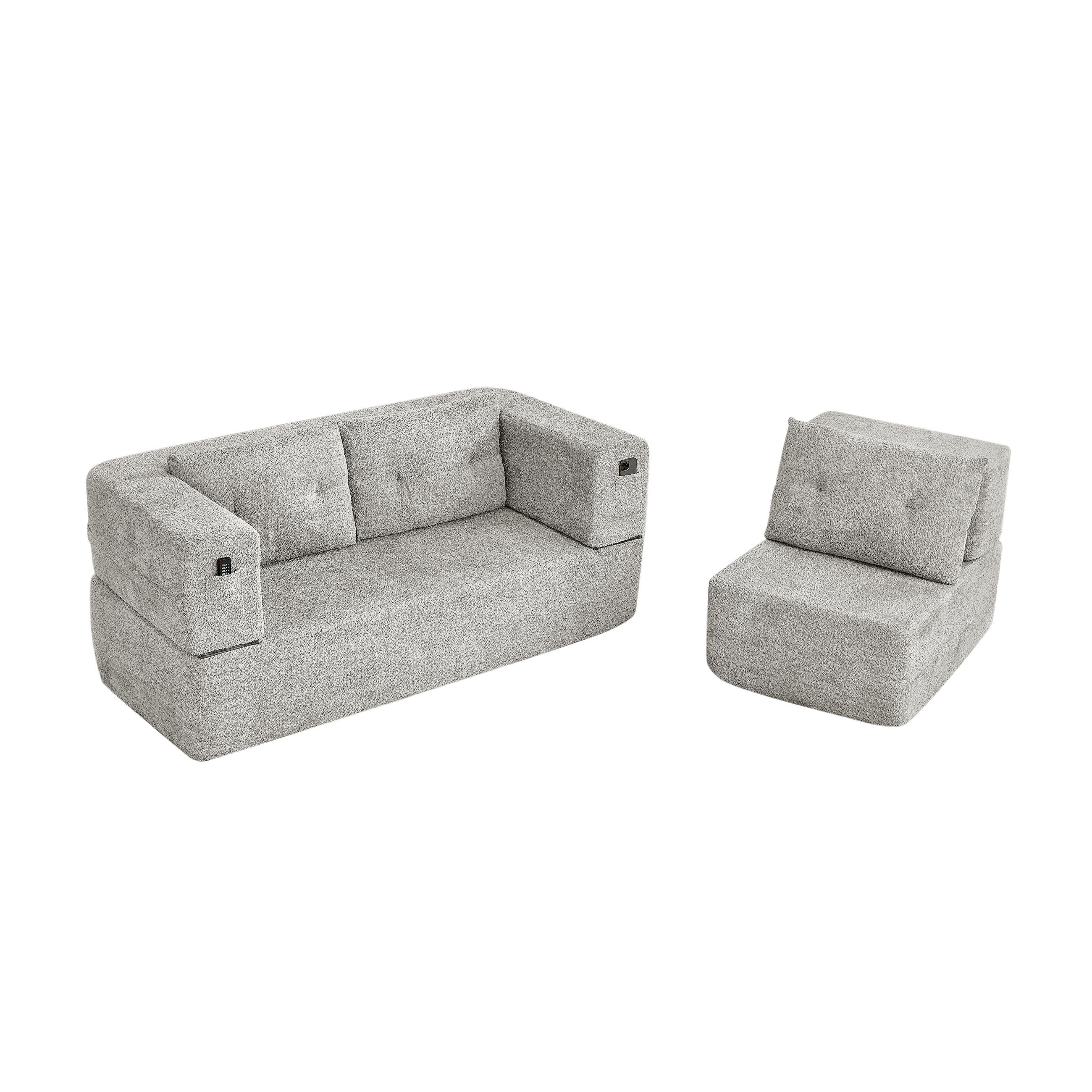 SITZGARNITUR DE-35041 2-in-1 mit Schlaffunktion Hellgrau - Hellgrau, Textil (194/39/199cm) - ComfortXL