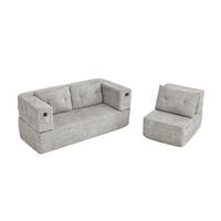 SITZGARNITUR DE-35041 2-in-1 mit Schlaffunktion Hellgrau - Hellgrau, Textil (194/39/199cm) - ComfortXL