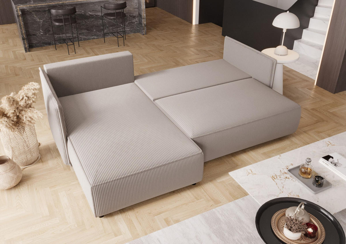 ECKSOFA mit Schlaffunktion MILANO L Poso 003 Links - Braun, Textil (245/185cm) - Bedante