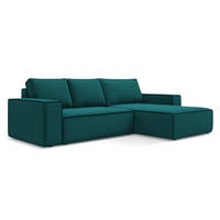 ECKSOFA mit Schlaffunktion Samt Stoff Blau - Blau/Petrol, Kunststoff/Textil (290/185cm) - Makamii