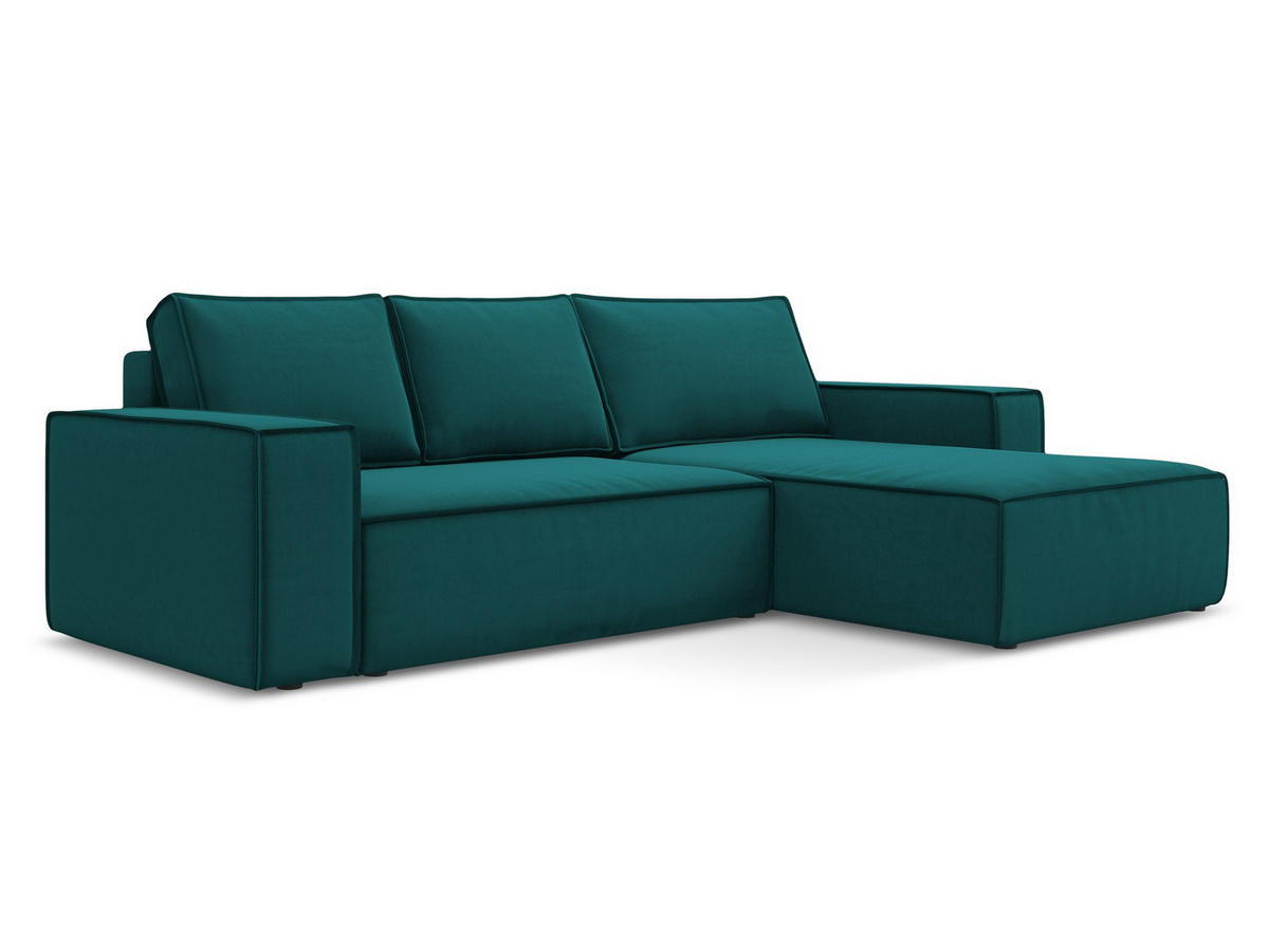 ECKSOFA mit Schlaffunktion Samt Stoff Blau - Blau/Petrol, Kunststoff/Textil (290/185cm) - Makamii