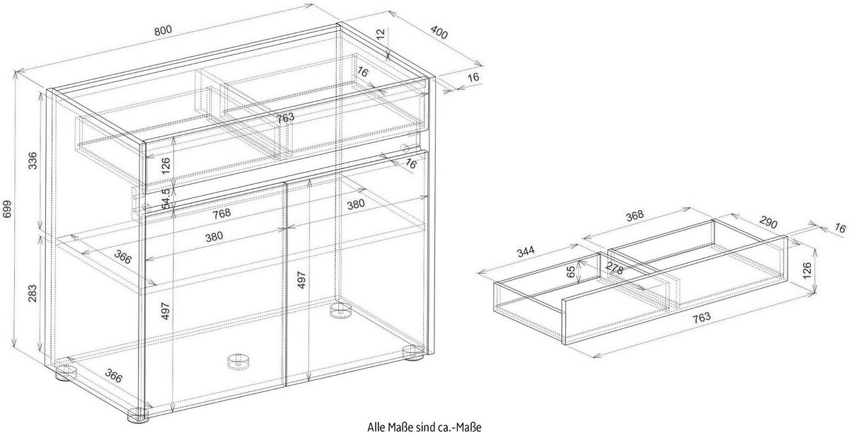 STANDCONTAINER Grau, Eiche Wotan 80 x 70 cm, Büro Kommode mit Stauraum und großem Schubkasten - Eiche Wotan/Schwarz, Holzwerkstoff/Kunststoff (80/70/40cm) - Furn.Design