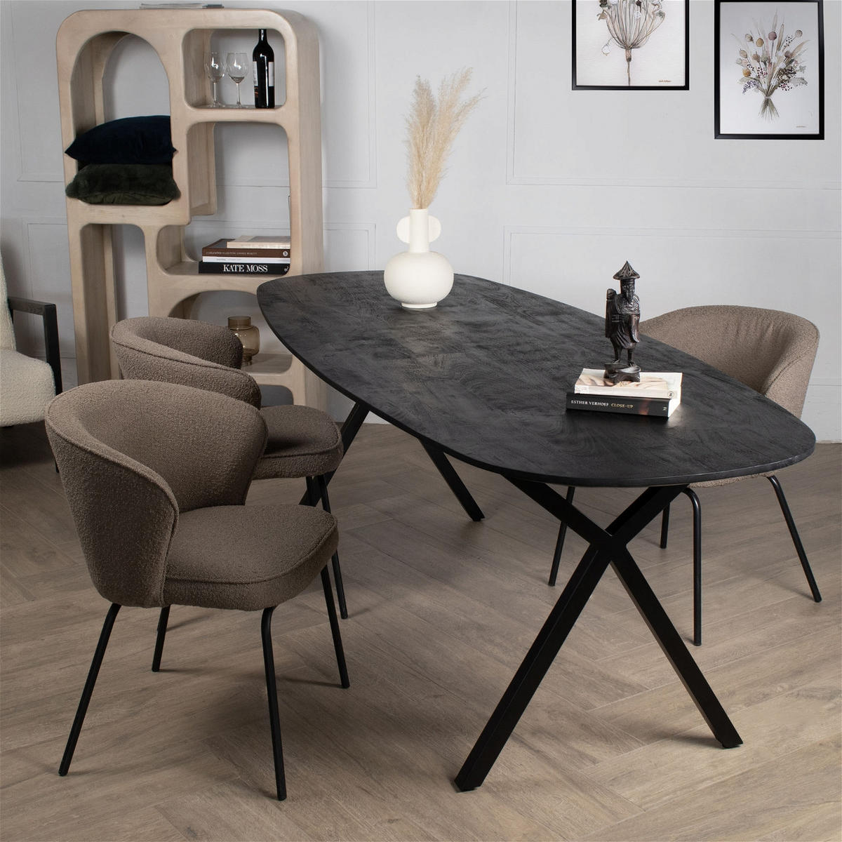 ESSTISCH oval aus Mangoholz 240cm, schwarz - Schwarz, Holz (240/90/76cm) - Giga Meubel