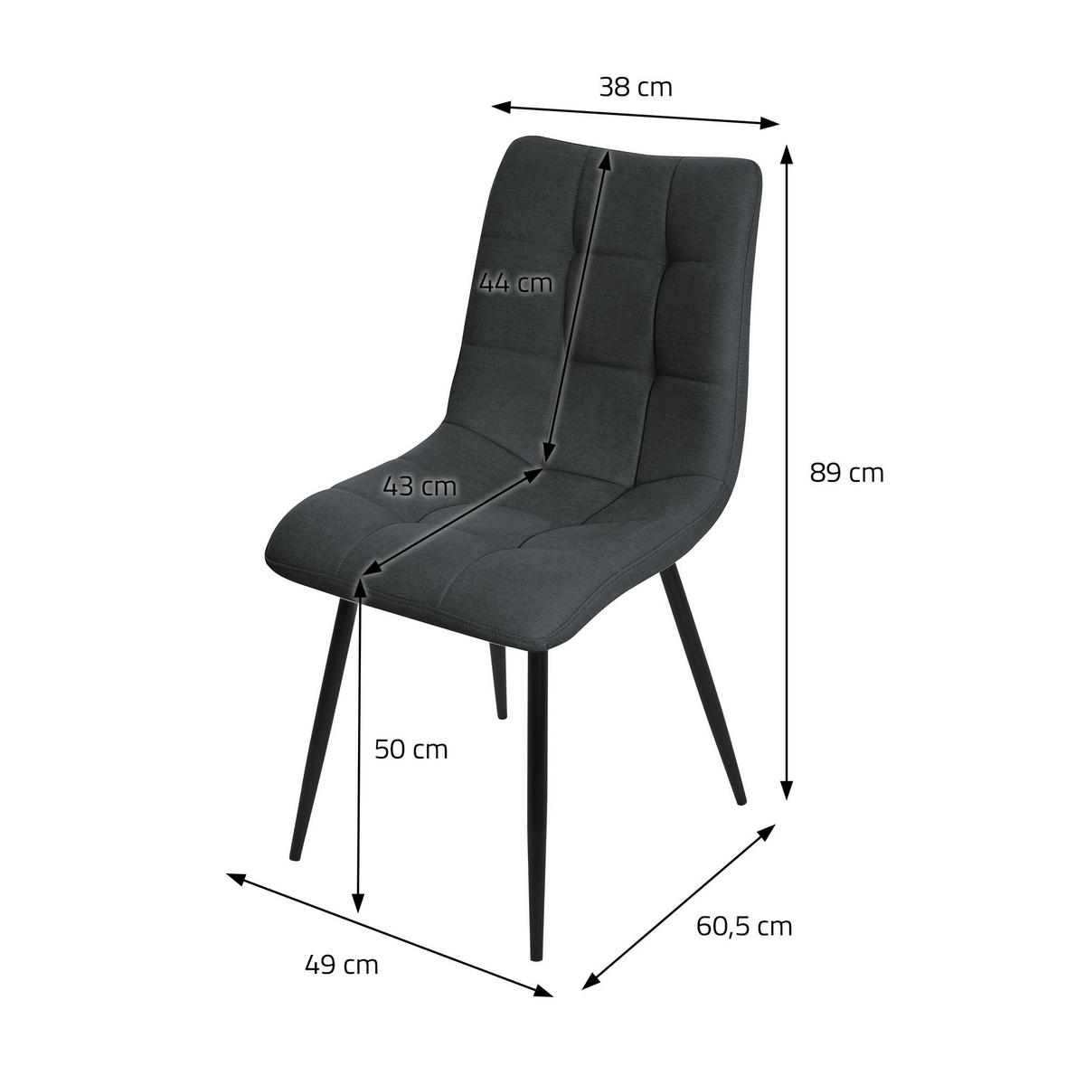 ESSZIMMERSTÜHLE 6ER-SET Anthrazit Stoffbezug - Anthrazit/Schwarz, Textil/Metall (49/89/60.5cm) - ML-DESIGN
