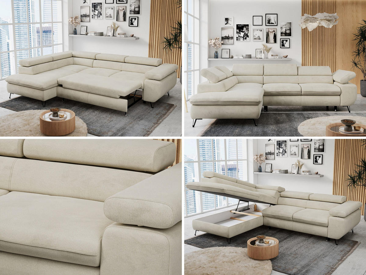 ECKSOFA PETER L Beige Velvet - Links Seite - Beige/Schwarz, Textil/Metall (208/273cm) - MKS