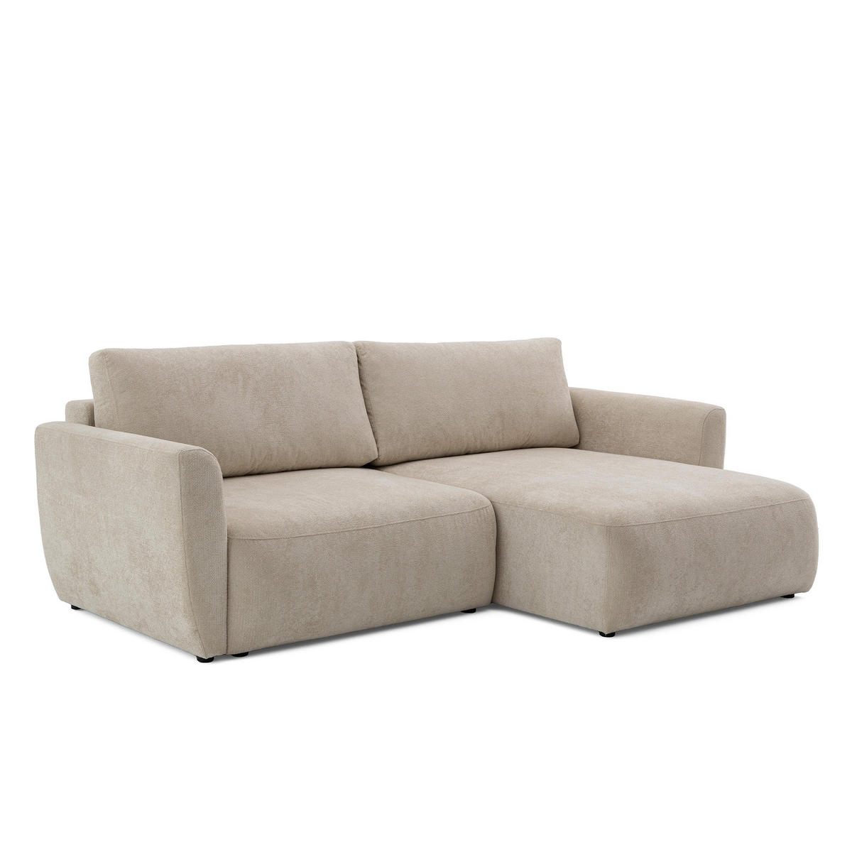 ECKSOFA BELLA L Rechts mit Schlaffunktion 140x205 Velours Beige - Beige/Schwarz, Holz/Kunststoff (165/230cm) - Muffo