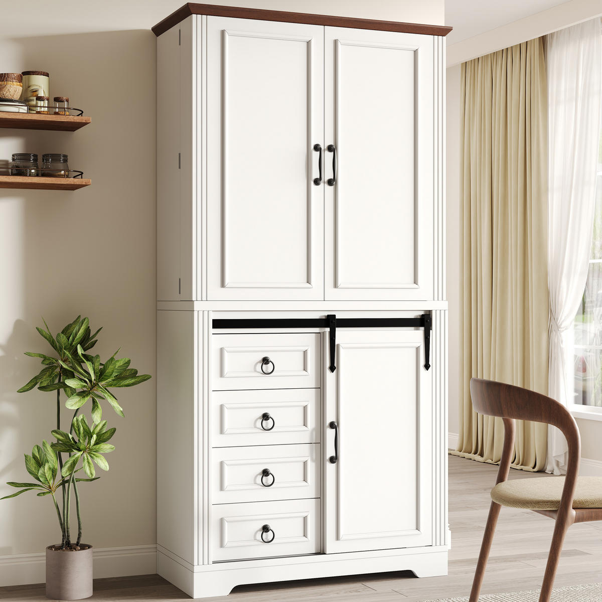 BUFFETSCHRANK Soft-Close Weiß 80/39.8/180 cm - Weiß, Holz (80/180/39.8cm) - PANGIVO