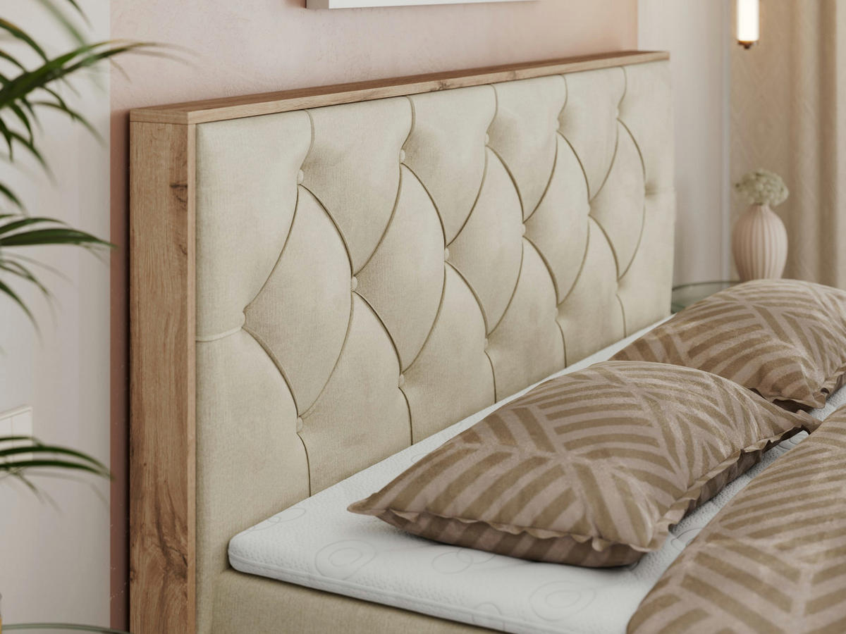 BOXBETT VENETO 180/200 Beige Velvet - H3 - Beige, Holz/Textil (180/200cm) - MKS