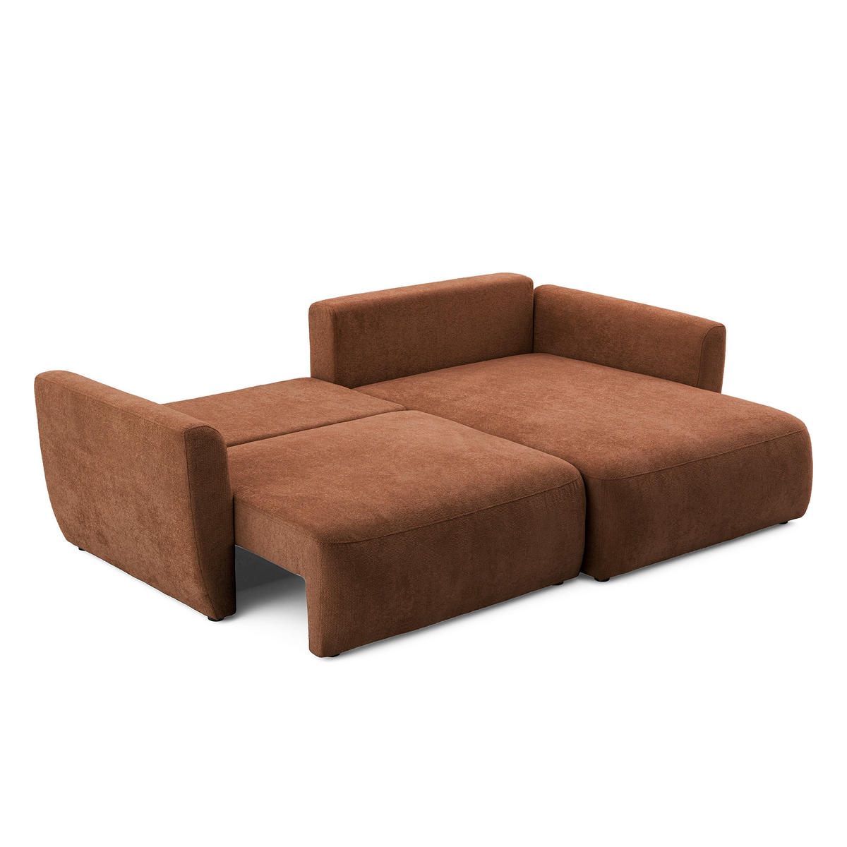 ECKSOFA BELLA L Rechts mit Schlaffunktion 140x205 Velours Rostbraun - Rostfarben/Schwarz, Holz/Kunststoff (165/230cm) - Muffo