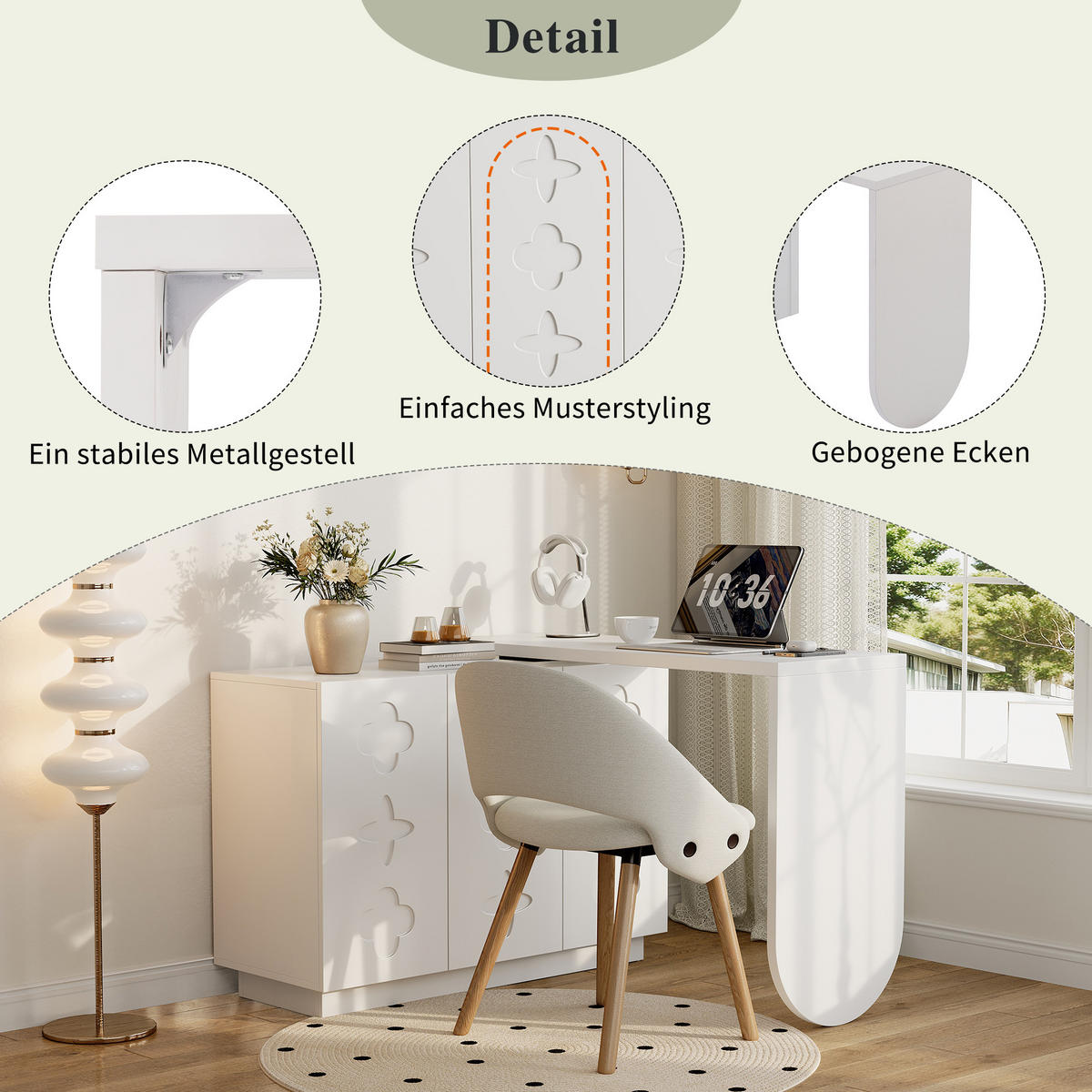 ECKSCHREIBTISCH Weiß 110/40/75 cm drehbar L-Form mit Schrank - Weiß, Holzwerkstoff (40/110/75cm) - PANGIVO