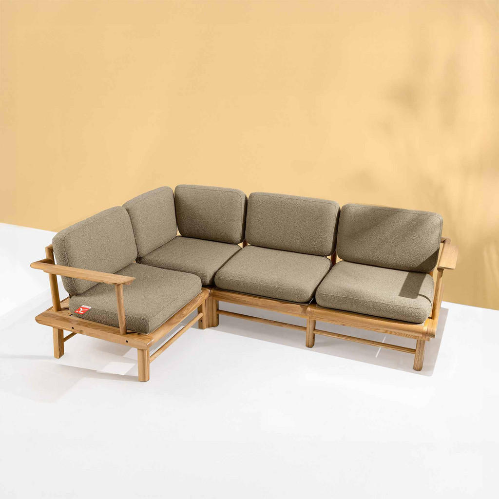 Thumbnail - Konsimo® Loungesofa, Beige, Holz, Textil, 230x74x160 cm, Loungemöbel, Gartensofas