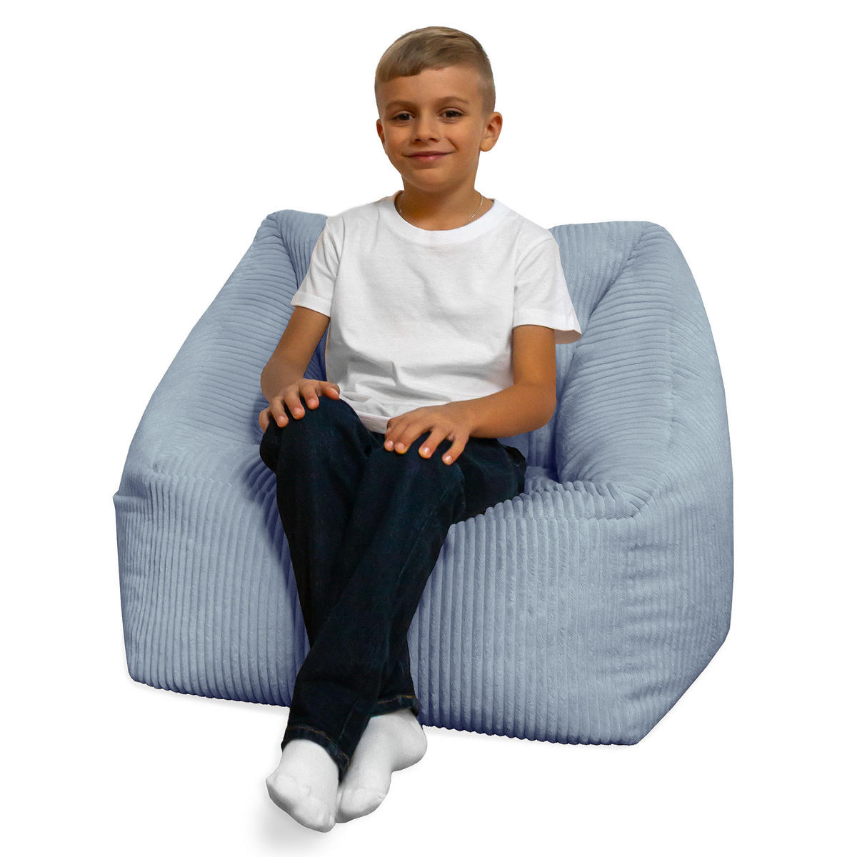 SITZSACK-SESSEL Bambino 55/60/55 cm, weicher Bouclé 315 g/m², mit Griff & Seitentasche, Hellblau - Hellblau, Textil (55/55/60cm) - Dreamroots