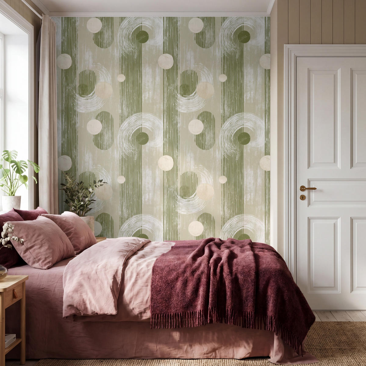 TAPETE - Künstlerisch - Modern - Grün - 180x220 cm - Olivgrün, Papier (180/220cm) - OnlyWow