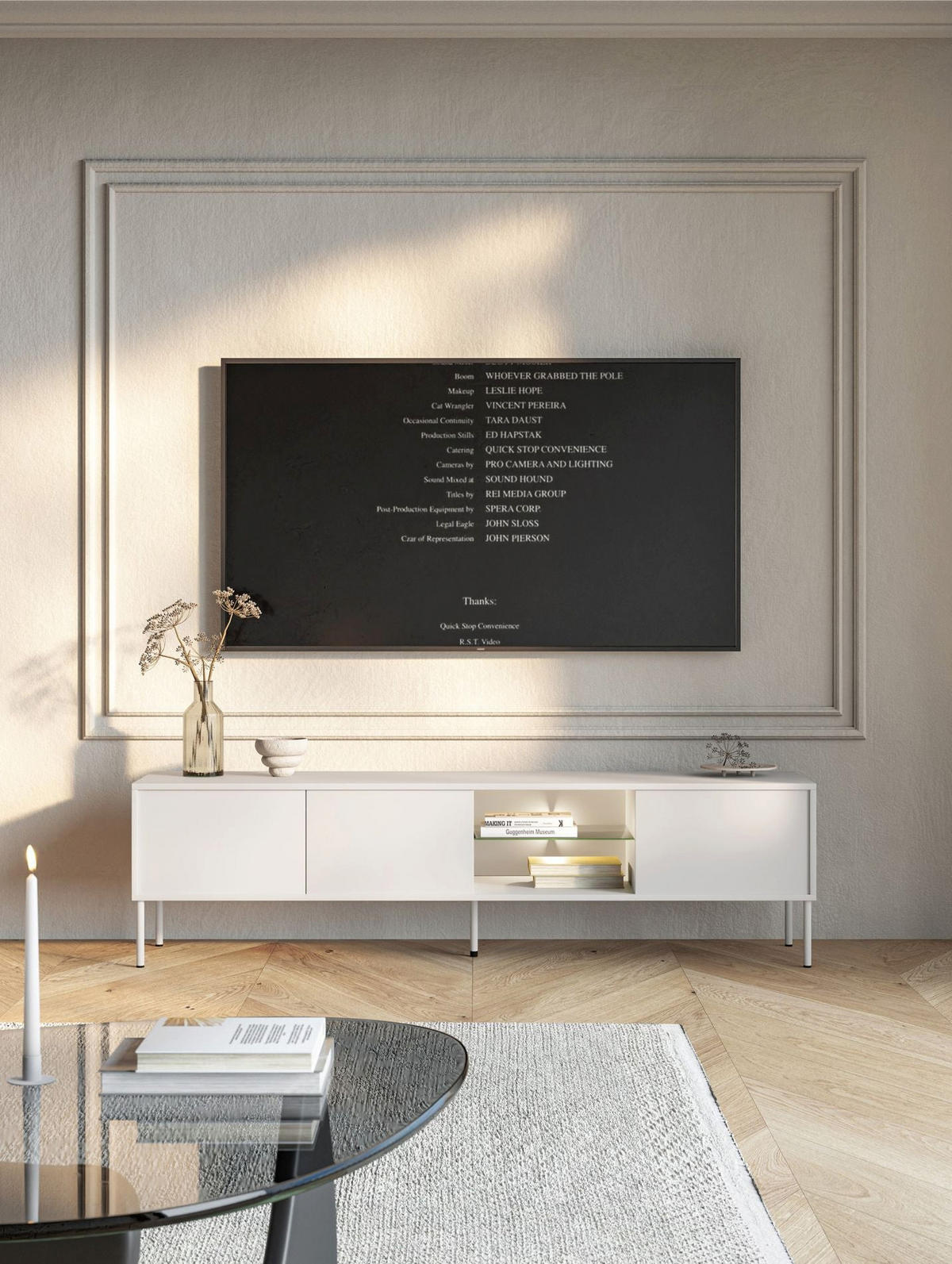 TV stolík Modity Biely 175/47/31 cm - biela, kov/kompozitné drevo (175/47.5/31.2cm) - Selsey